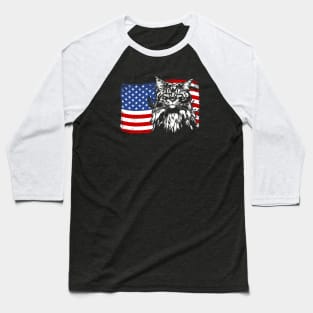 Proud Maine Coon American Flag patriotic cat Baseball T-Shirt